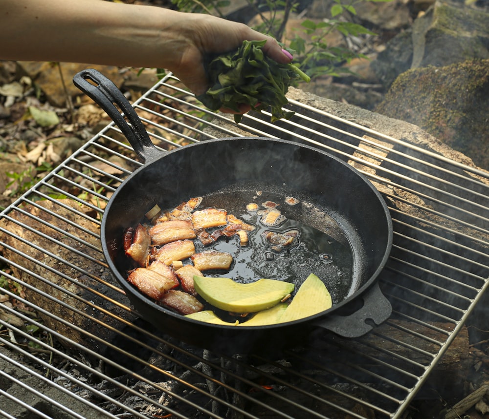 cooked food on black pan