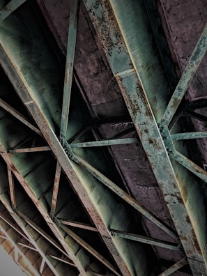 Close-up of rusted metal structures highlighting the industrial archaeology details.