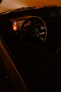 black and silver steering wheel