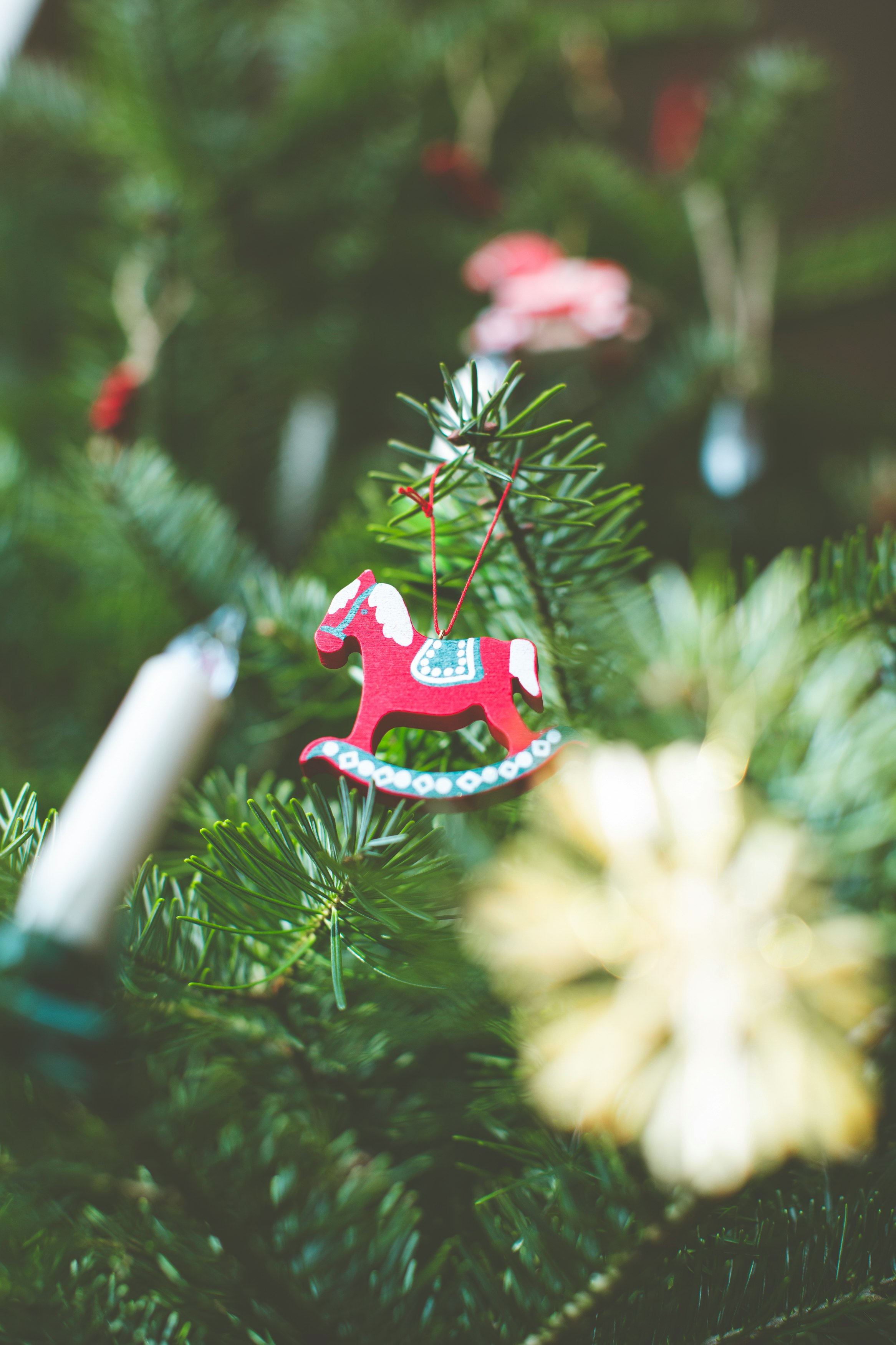 red and white christmas tree ornament