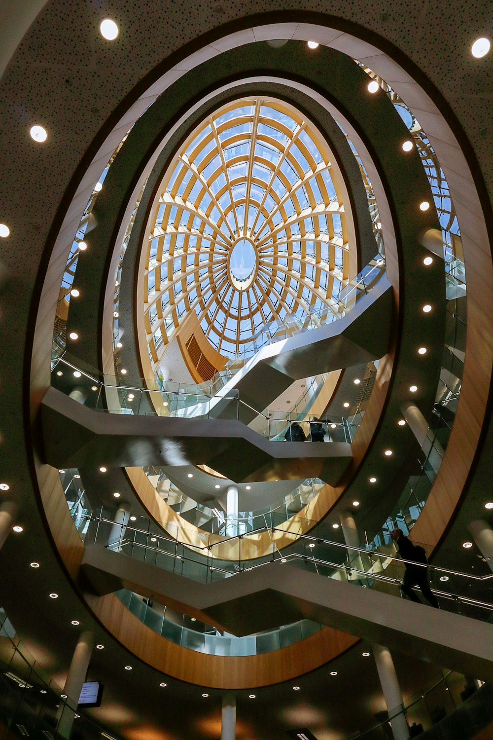 a large circular building with a skylight above it