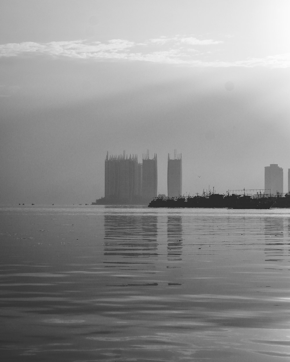 grayscale photo of city skyline