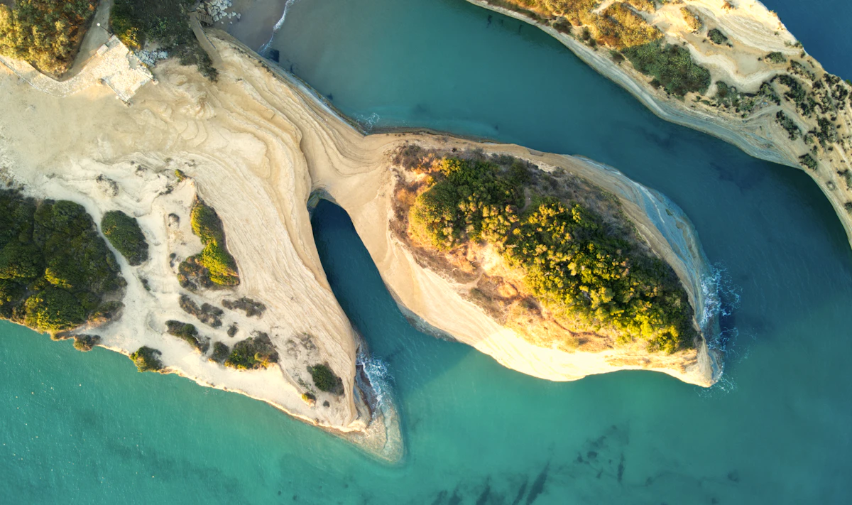 Aerial view of the Canal d'Amour rock formations at Sidari, Corfu