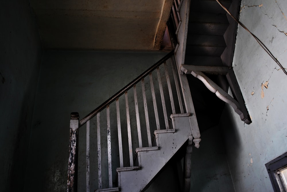 white and brown wooden staircase