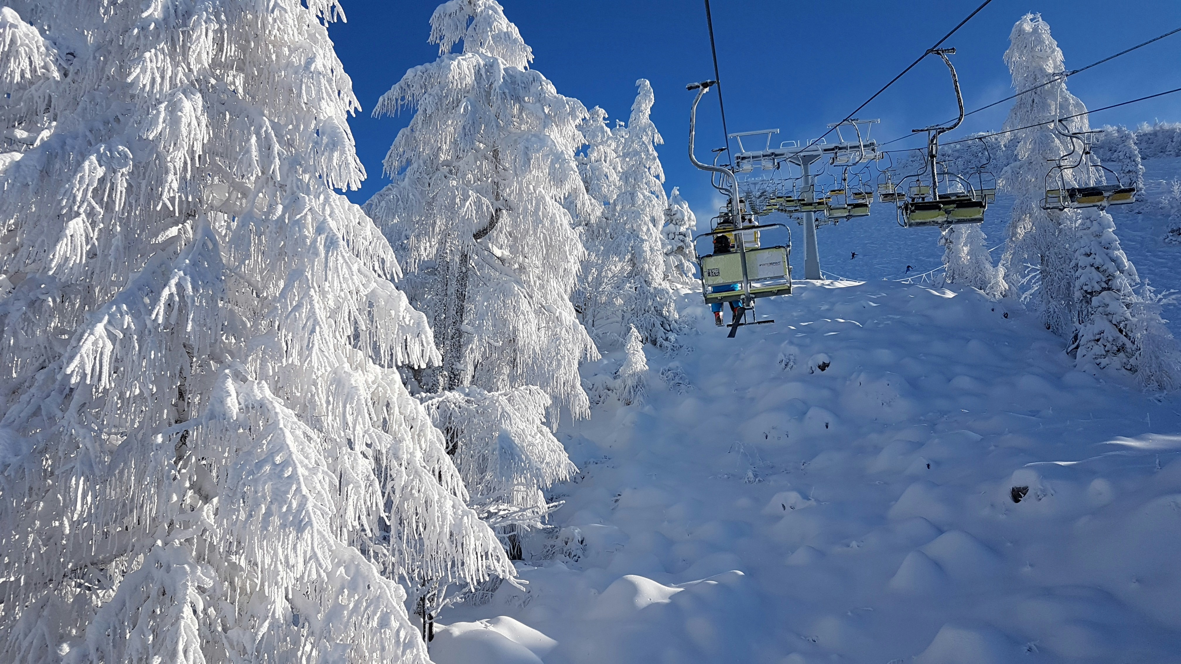 cable cars over snow covered ground