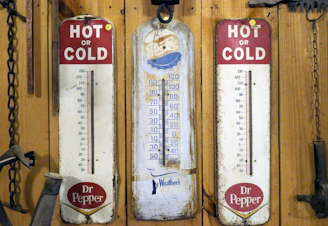 3 vintage Dr. Pepper old barn thermostats