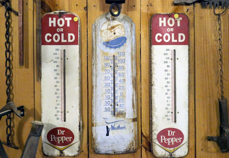 3 vintage Dr. Pepper old barn thermostats