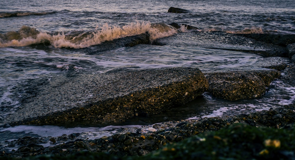 formação rochosa marrom na água do mar durante o dia