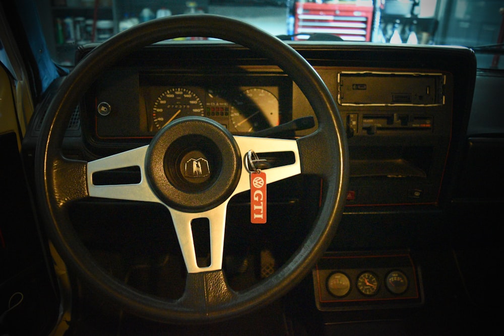 black and gray steering wheel