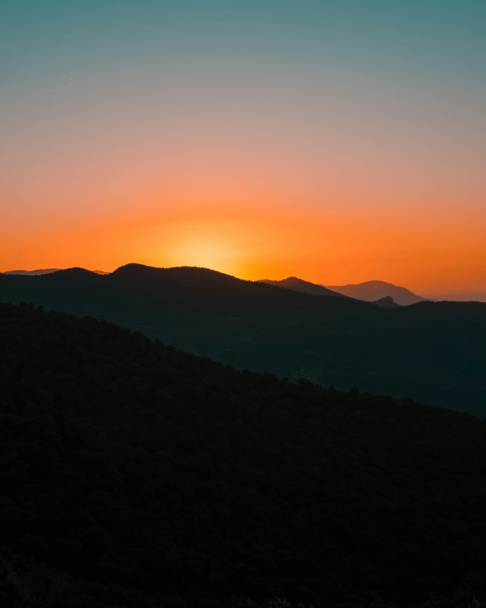 silhouette of mountains during sunset