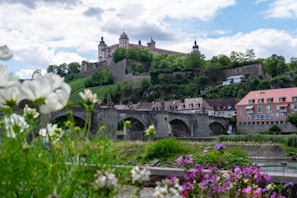 A scenic view of a historic castle surrounded by greenery.