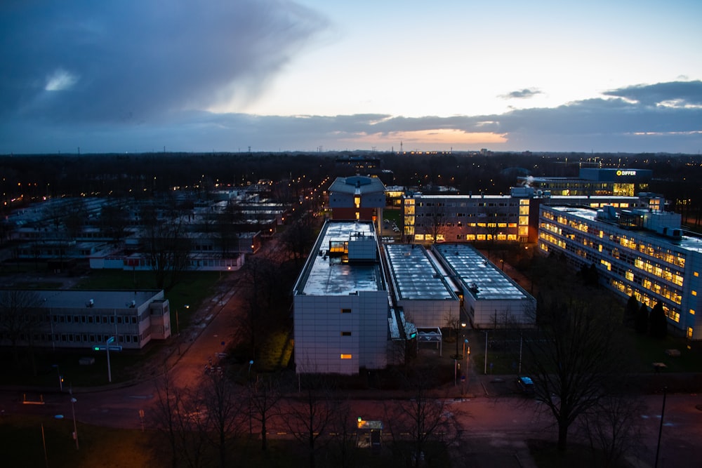 aerial view of city during night time