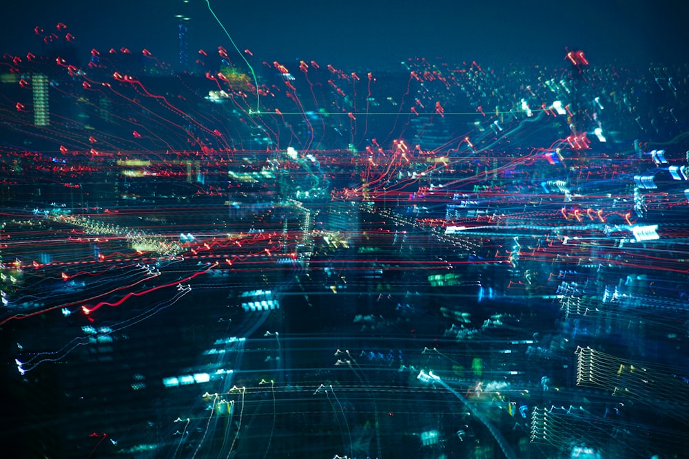 aerial view of city during night time