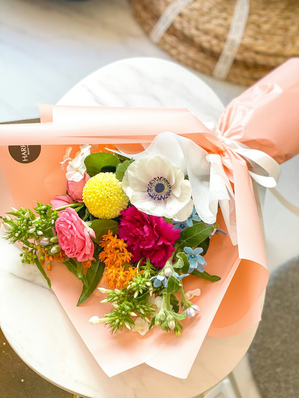 red and white flower bouquet