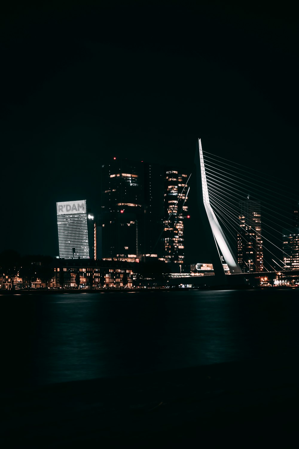 city skyline during night time