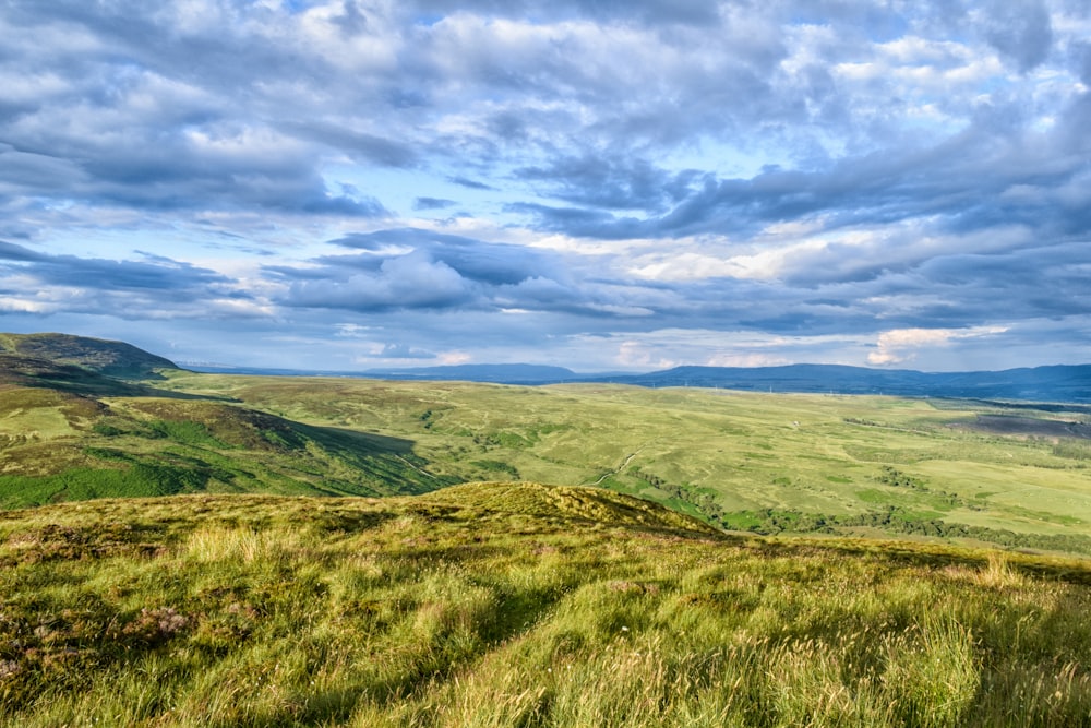 campo de hierba verde bajo el cielo nublado durante el día