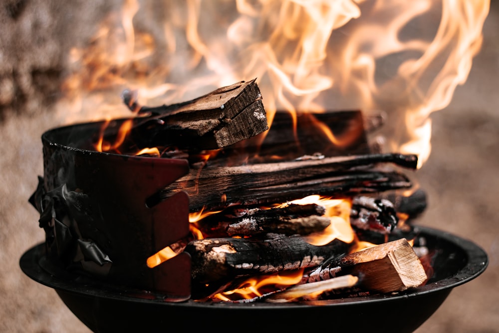 burning wood on fire pit