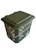 A green, perforated compost bin with a metallic handle. The lid appears secure, and part of the bag inside is visible through the openings in the container.