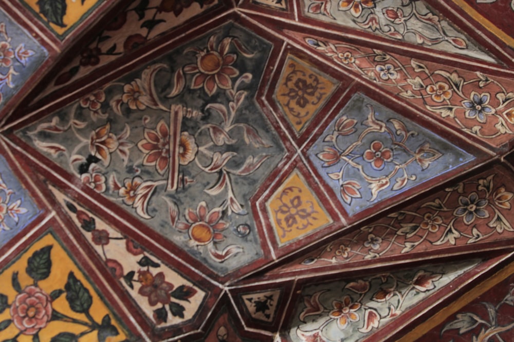 blue and brown floral ceiling