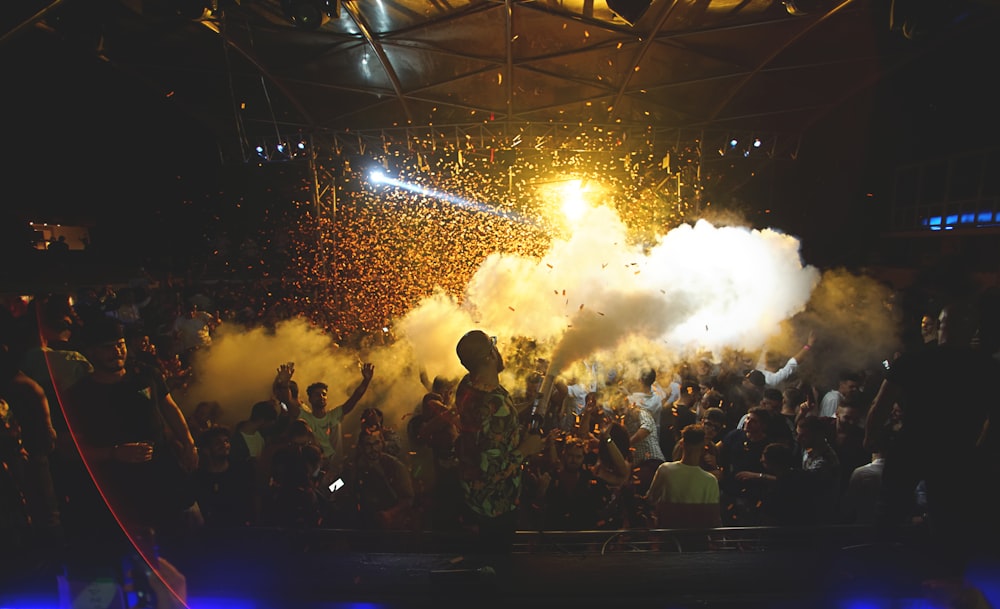 people watching concert during night time