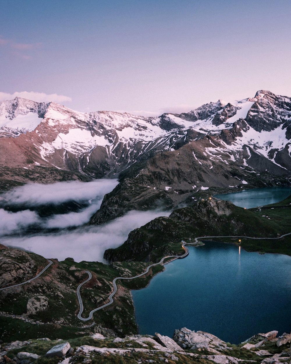 lake in the middle of mountains