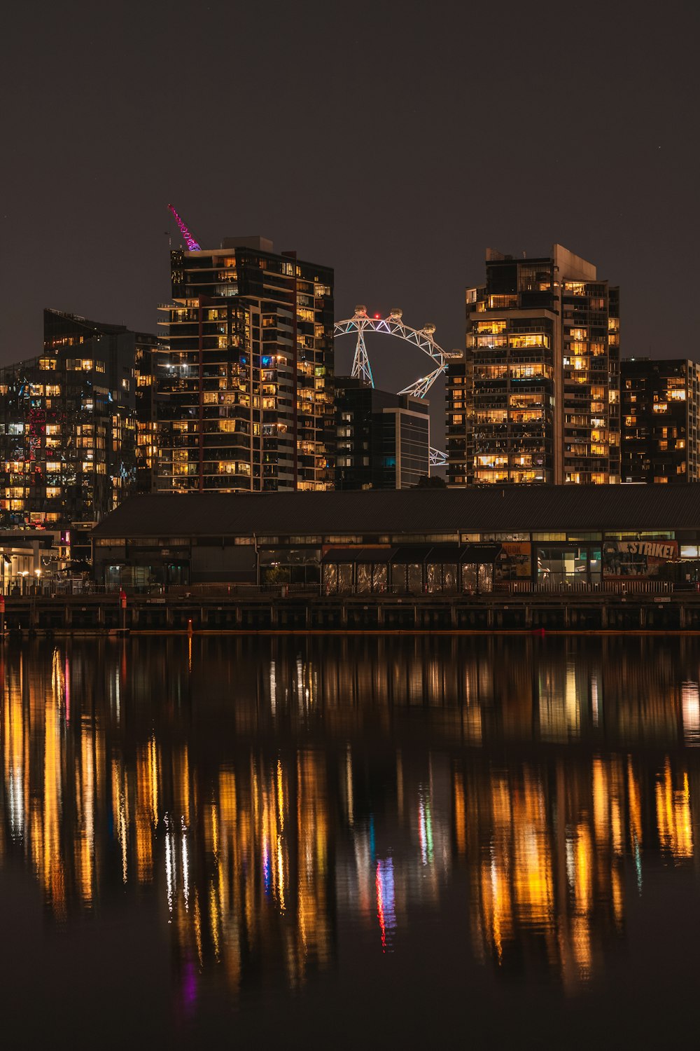 city skyline during night time