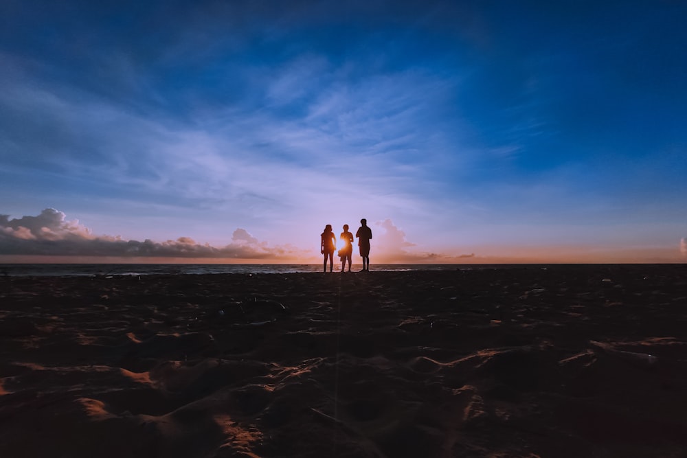 3 person walking on beach during daytime