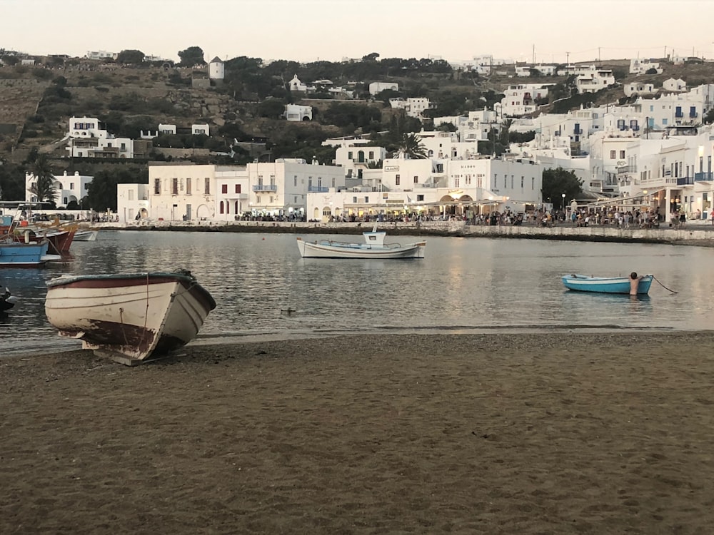 white and blue boat on sea shore during daytime