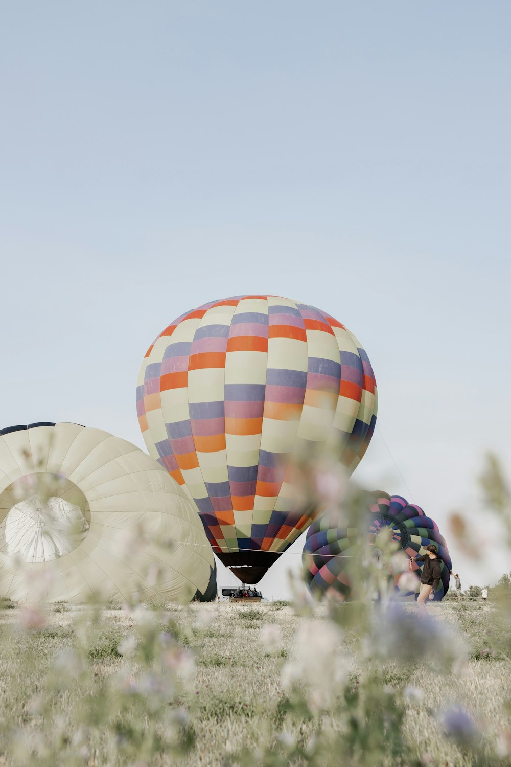 yellow red and blue hot air balloon on green grass field during daytime