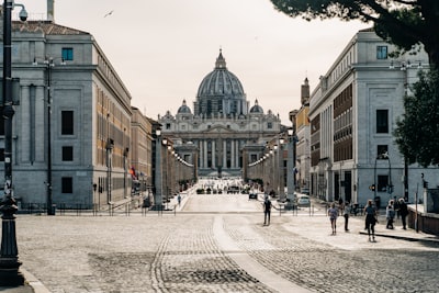 people walking on street near building during daytime vatican city zoom background