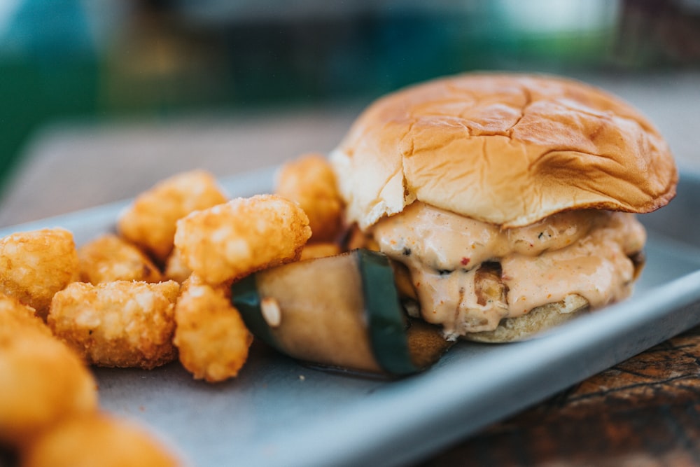 burger on blue table top