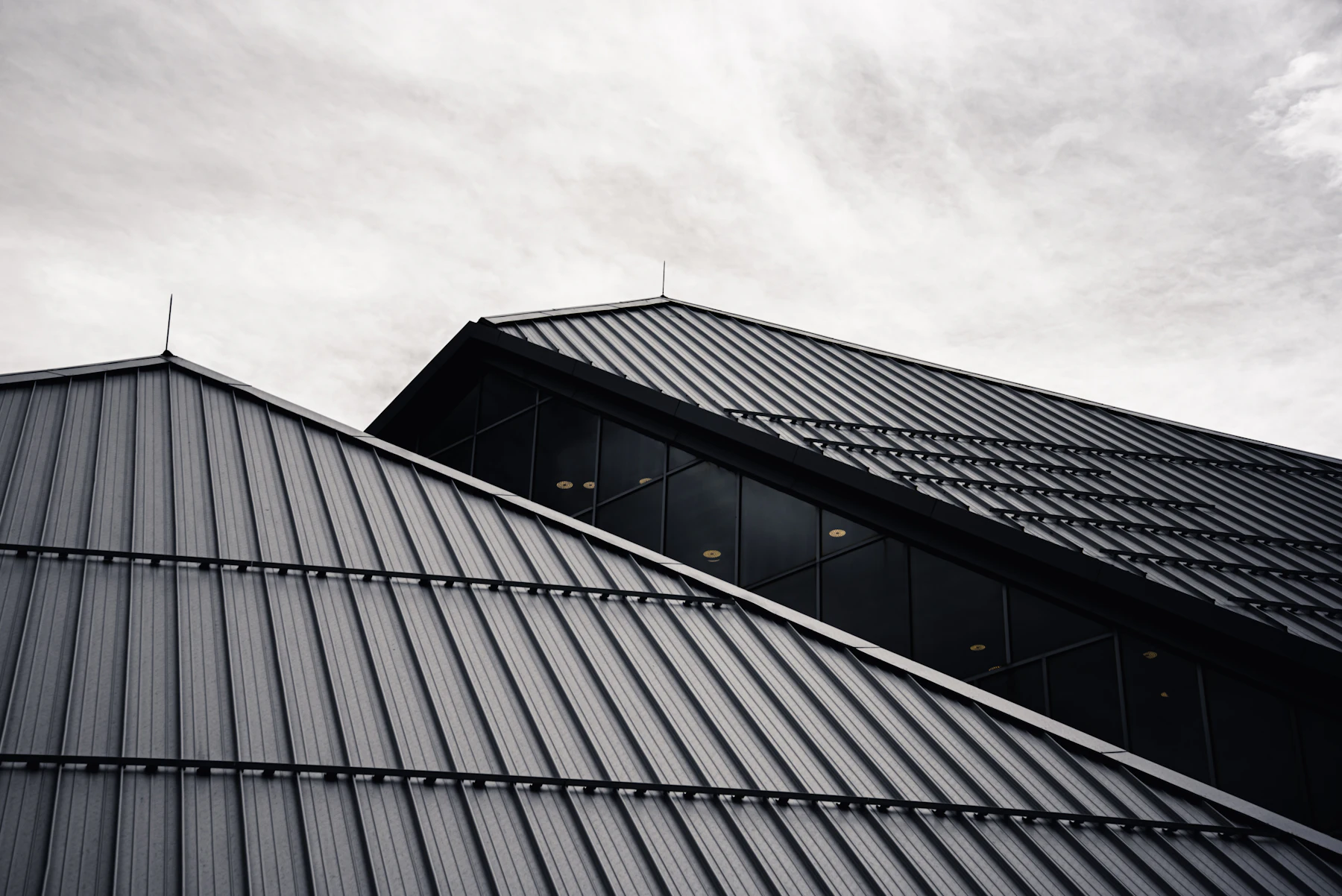 Modern commercial building with a low-slope roof system