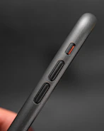 Close-up of a clean, glassmorphic sidebar with subtle blur effect and red accent buttons.