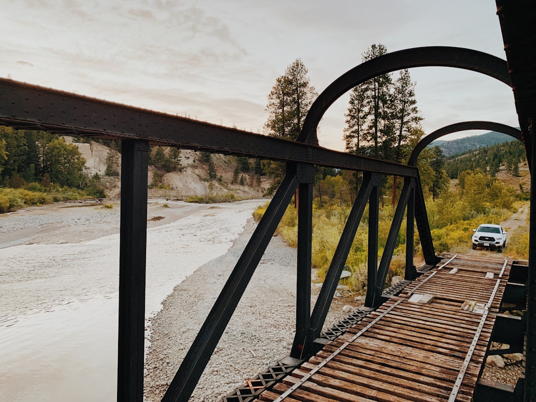 brown wooden dock over river during daytime, Train Bridge