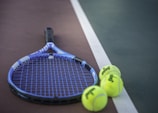 yellow and blue tennis racket