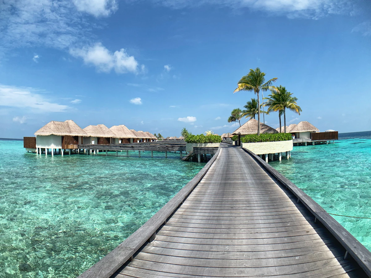 Overwater bungalow walkway Maldives
