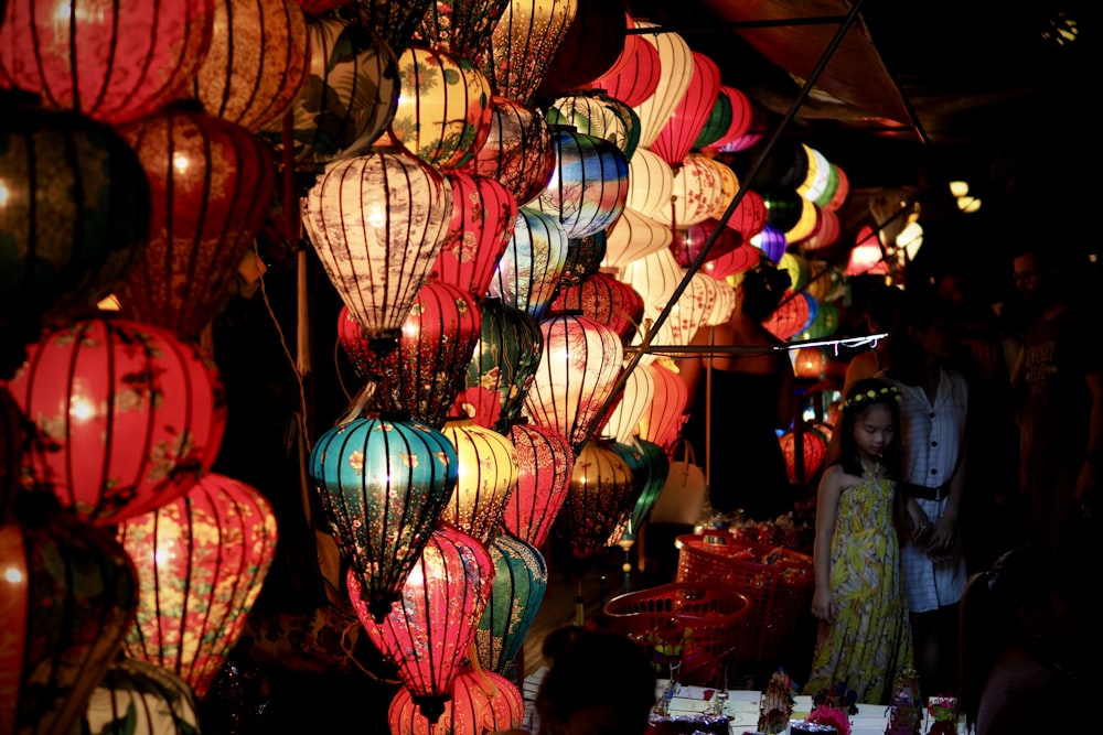 red and brown paper lanterns