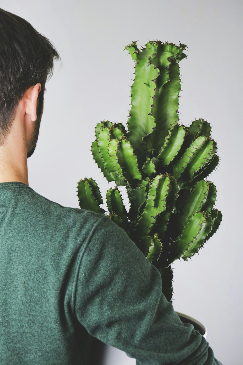 Hombre con camisa verde de cuello redondo