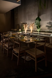 brown wooden table with chairs