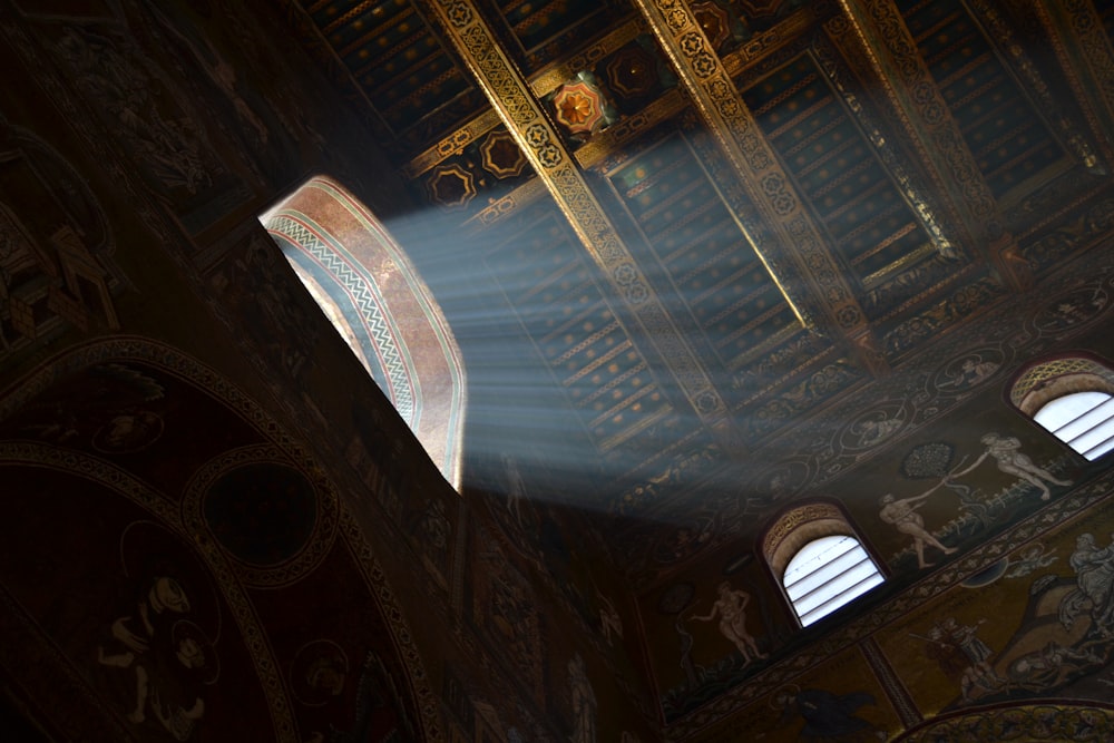 white ceiling with gold frame