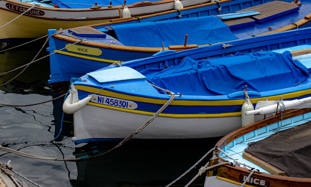 blue and white boat on water