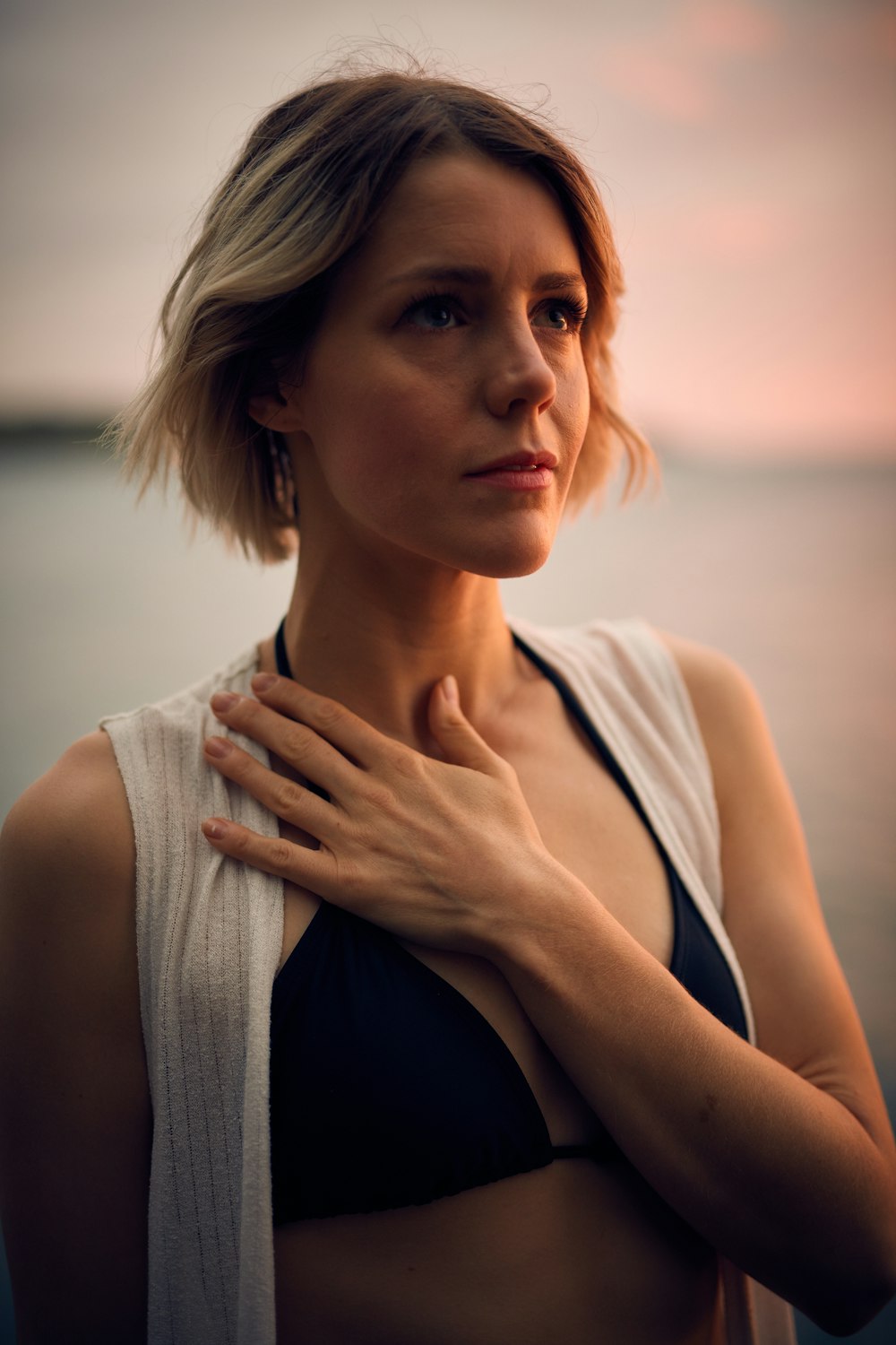 woman in black tank top