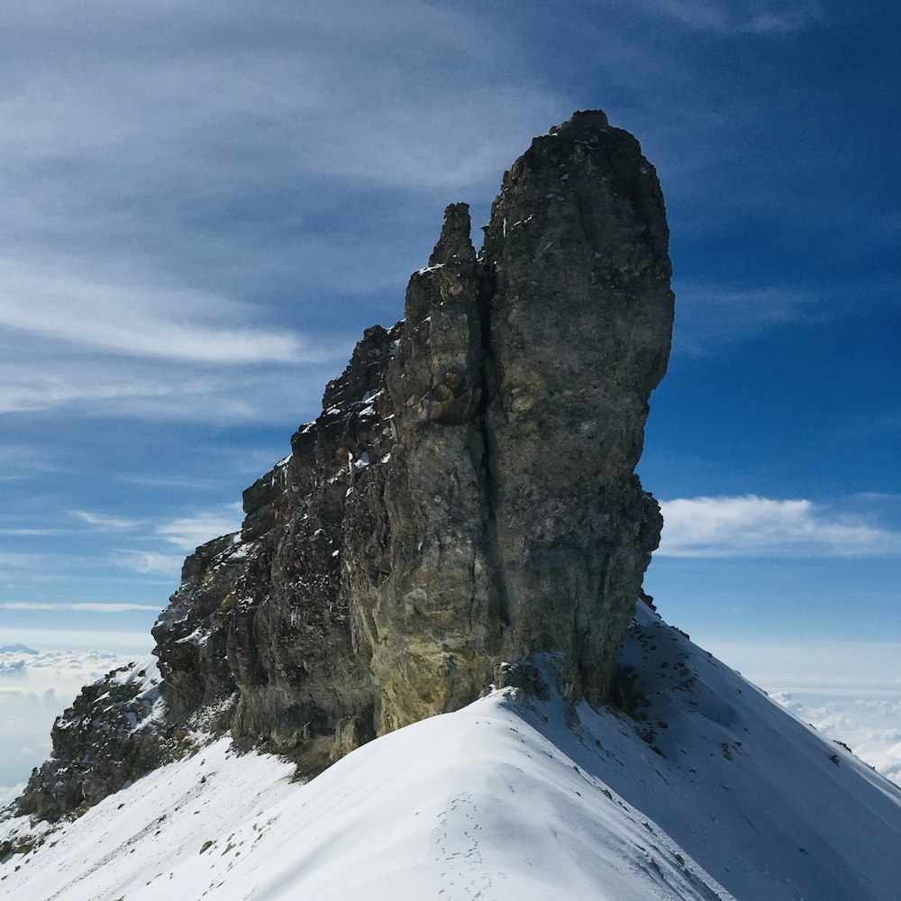 brown rocky mountain under white clouds and blue sky during daytime