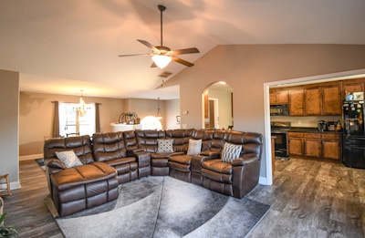 Luxurious sectional sofa arranged in a spacious Jeddah apartment.