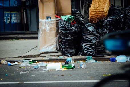 black plastic bags on floor