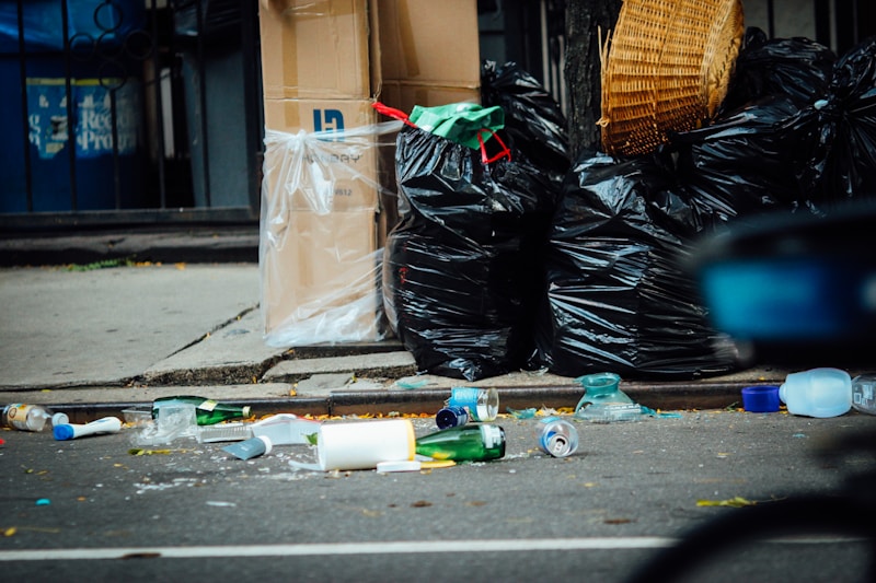 black plastic bags on floor