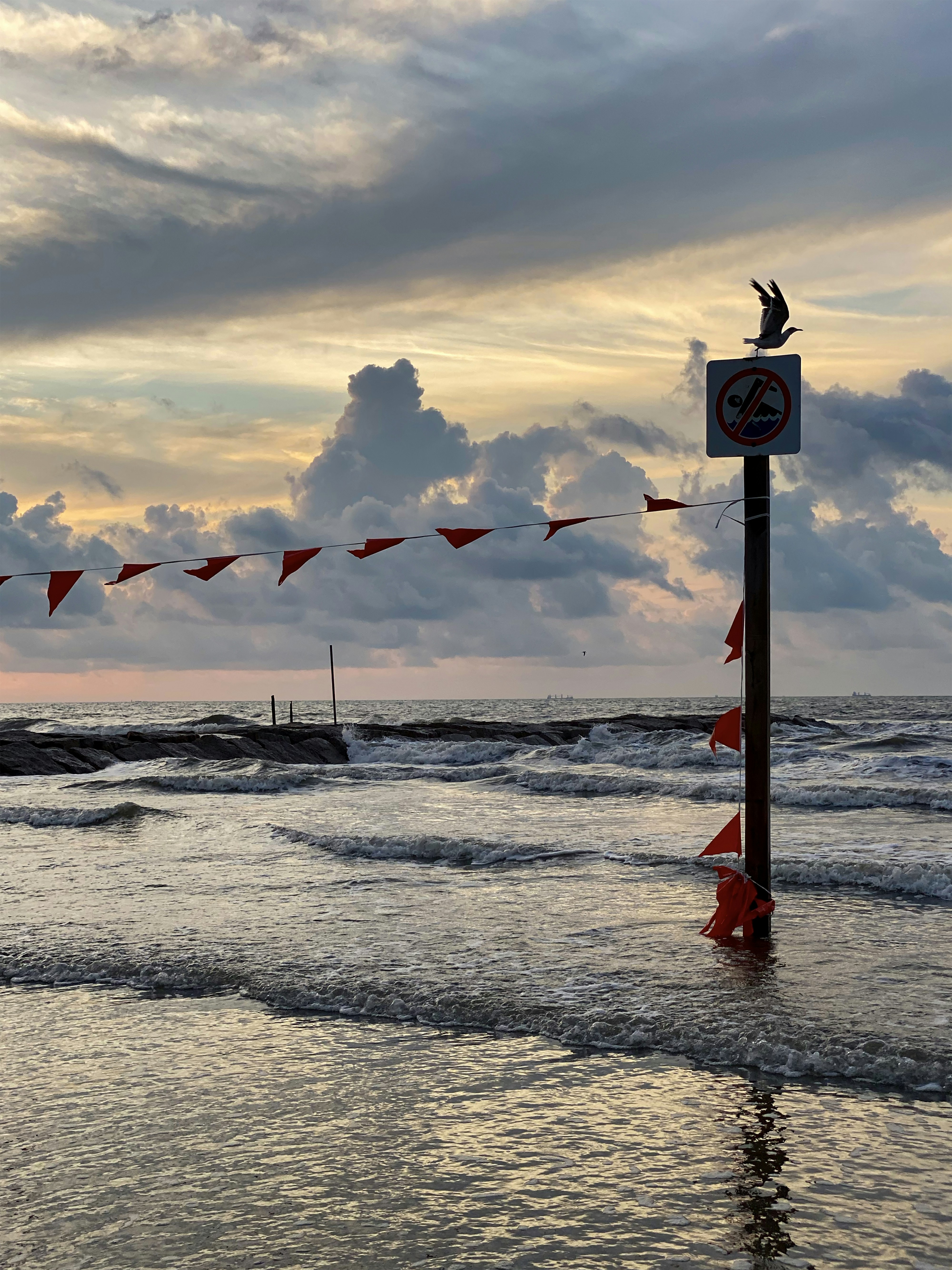 White and red street post on beach during daytime photo – Free