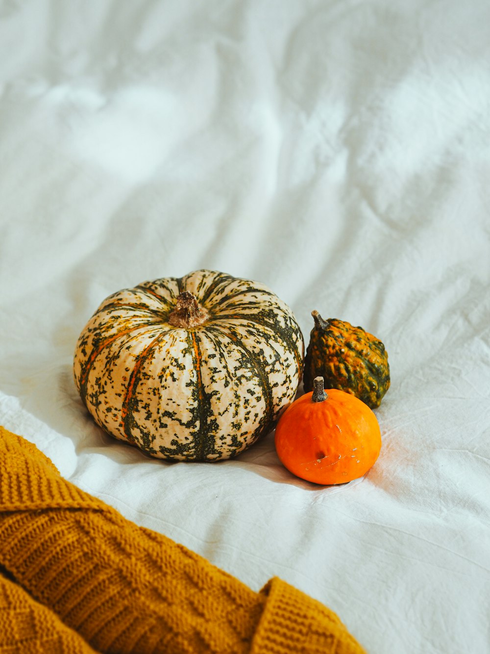 orange fruit beside yellow knit textile