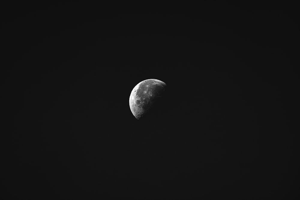 grayscale photo of moon in dark night sky