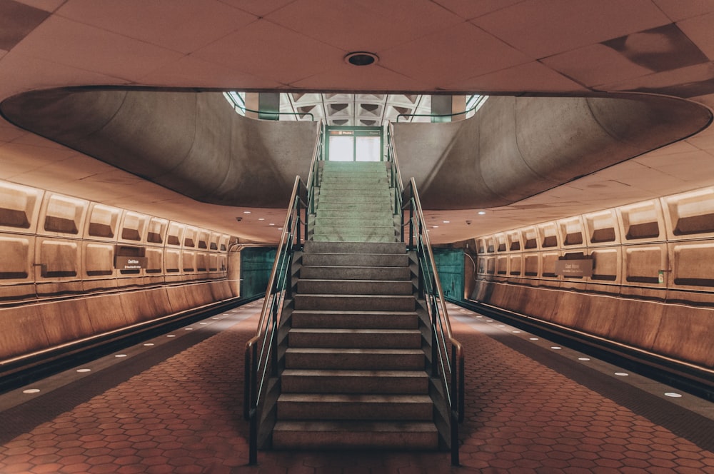 brown wooden stairs with no people